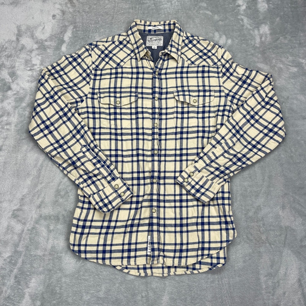 Lucky Brand Shirt Mens S Multi Plaid Flannel Saturday Stretch Western Pearl Snap